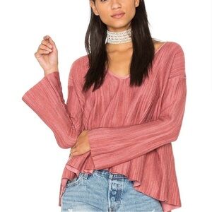 Free People Sundae Sweater Rose Linen Blend Bell Sleeve Pullover (XS)